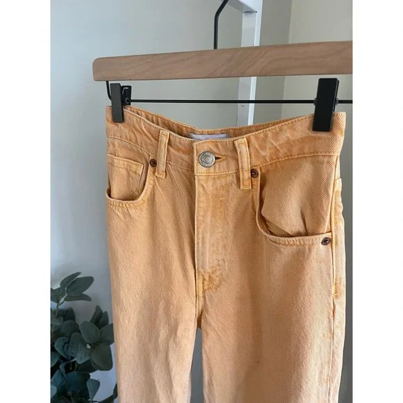 Zara High Rise Wide Leg Jeans Orange Size 2 Raw Hem Full Length - Picture 4 of 10